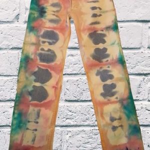 Upcycled block dyed jeans